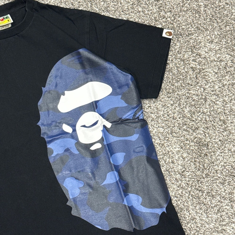BAPE Big Ape Head T-Shirt Blue Camo A Bathing‎ Ape Black Mens M Y2K Streetwear - Picture 3 of 8
